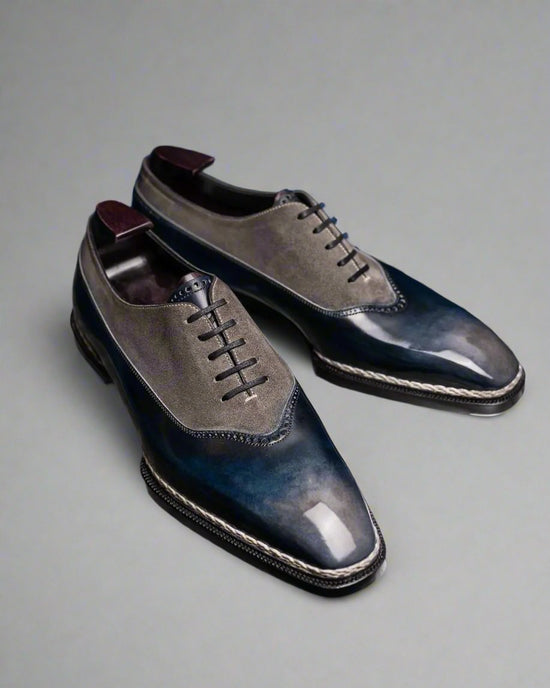 Men’s Two Tone Blue & Grey Suede Leather Lace Up Fine Shoes - Formal Shoes