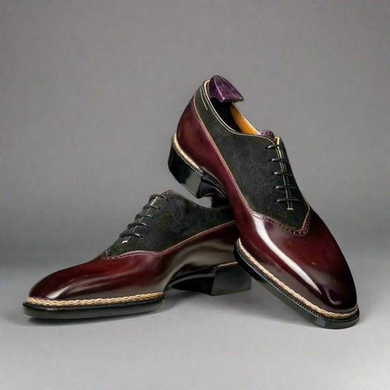 Men’s Two Tone Brown & Green Suede Leather Lace Up Fine Shoes - Formal Shoes