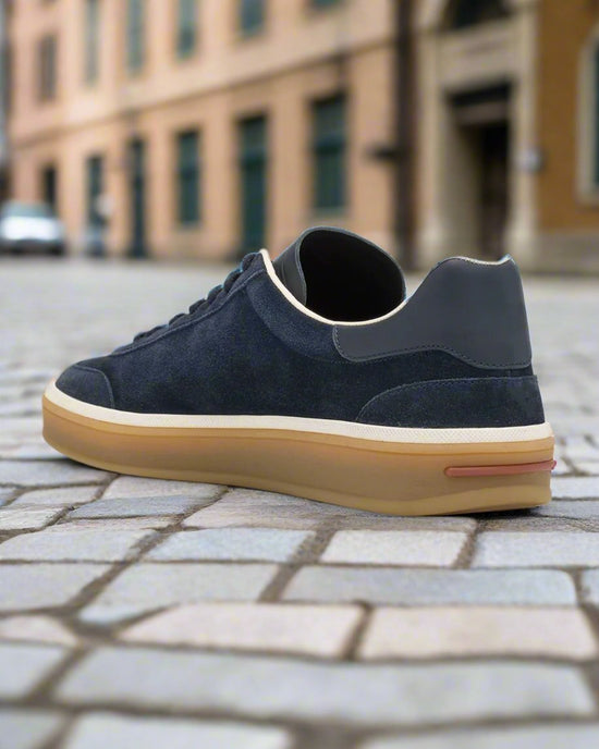 Men's Walk Navy Blue Suede Low-Top Lace Up Sneakers - Sneakers Shoes