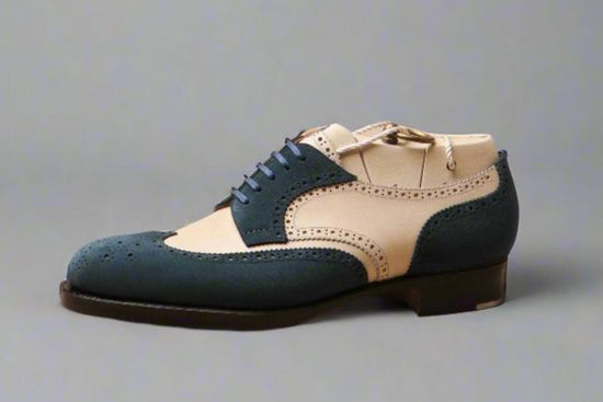 Men’s Wingtips in Blue and Beige Lux Suede - Formal shoes