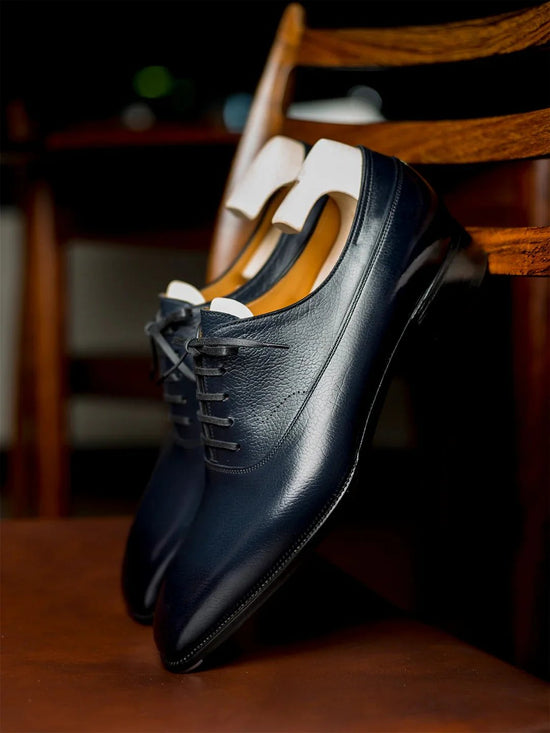 NAVY BLUE LEATHER MODENA BROGUE WHOLECUT OXFORD SHOE - FORMAL SHOES