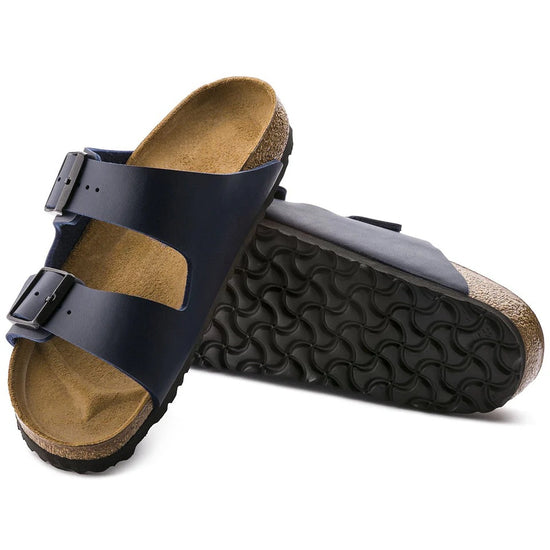 Navy Blue Leather Ease Comfort Slippers with Buckle - Slippers