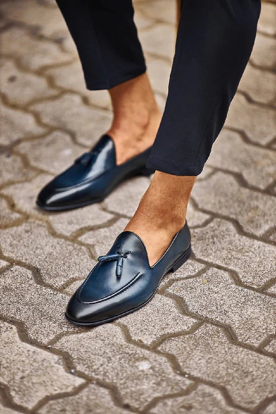 Navy Blue Penny Tassel Loafers - Loafer Shoes
