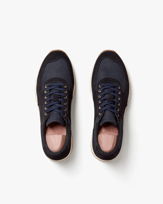 Navy Blue Suede Leather Lace Up Running Sneaker Shoes - Sneaker Shoes