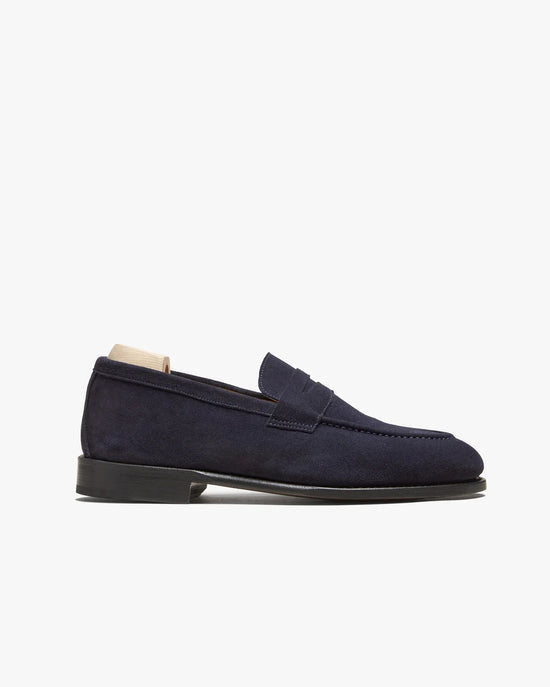 Navy Blue Suede Leather Penny Loafers - Loafers Shoes