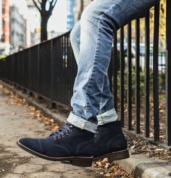 Navy Blue Suede Purley Lace Up Boots - Boots