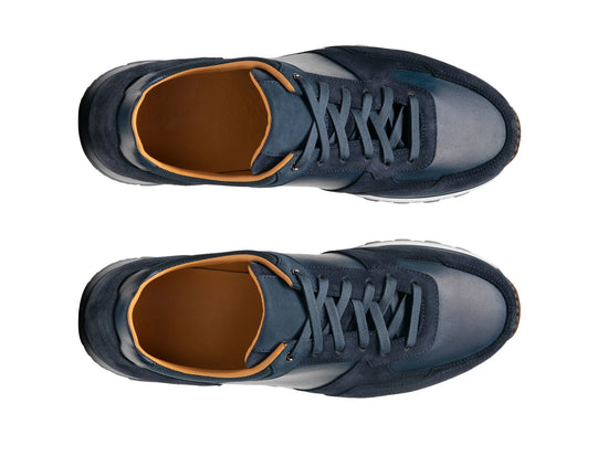 Navy Blue Suede and Leather Nausori Lace Up Running Sneaker Shoes - Sneaker Shoes
