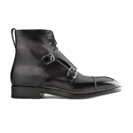 Norwegian Welted Mafra Black Leather Double Monk Strap Oxford Boot - Monk Strap Oxford Boots