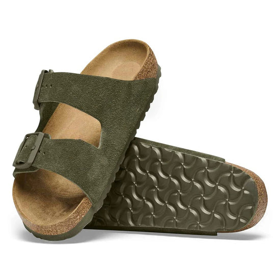Olive Green Suede Leather Ease Comfort Slippers with Buckle - Slippers