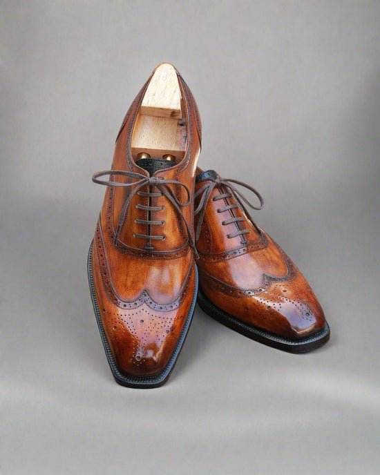 Parisian Wood Brown Chestnut Leather wingtip Oxfords - Formal Shoes