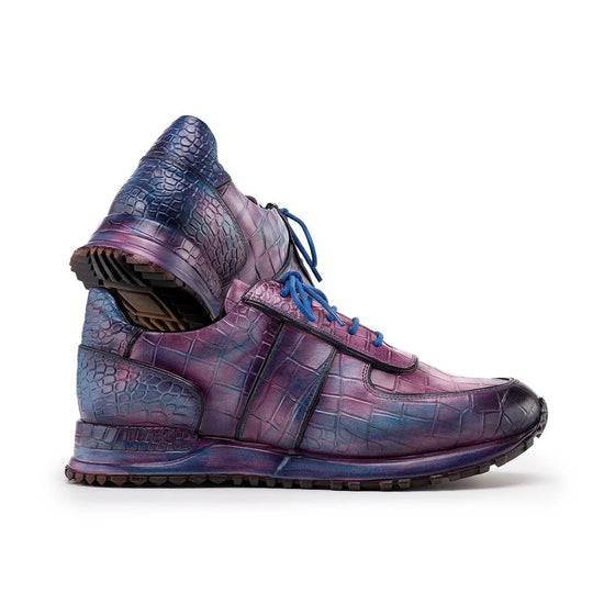 Purple Alligator Low Top Lace Up Running Chunky Trainer Sneakers With White Sole - Sneaker Shoes