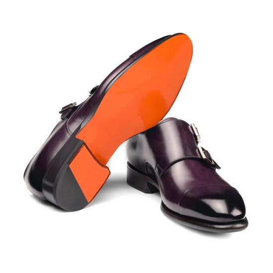 Purple Leather Woodford Balmoral Double Monk Strap Toe Cap Oxfords - Formal Shoes - Monk Shoes