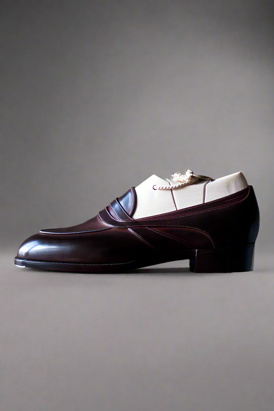 Reddish Brown Leather Slip On Crossed Component Loafers - Loafers