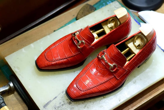 Reddish Croc Emeric Leather Brogue Loafers - Loafers Shoes