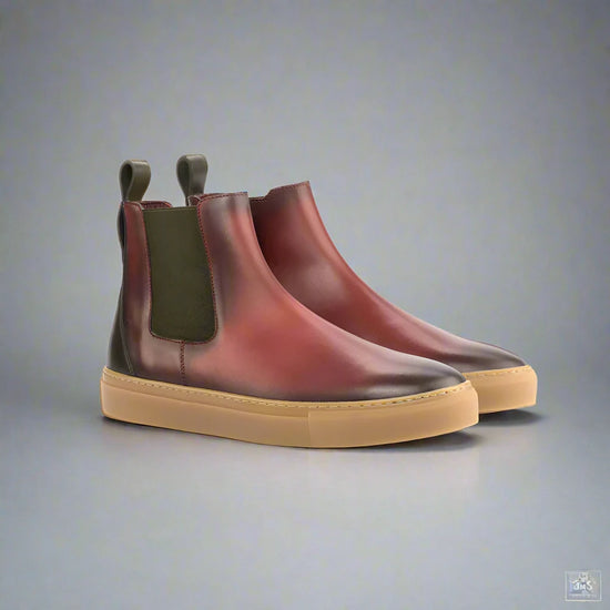 Reddish Leather Kevin High Top Chelsea Sneaker Boots - Sneakers Boots