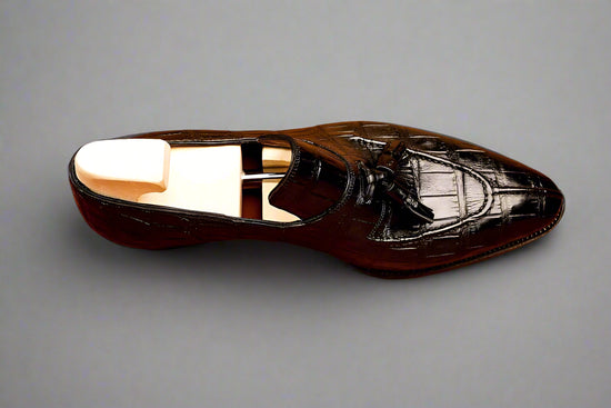 Sardoal Emerald Black Croc Leather Loafer Slip On Tassel Loafers - Loafers Shoes