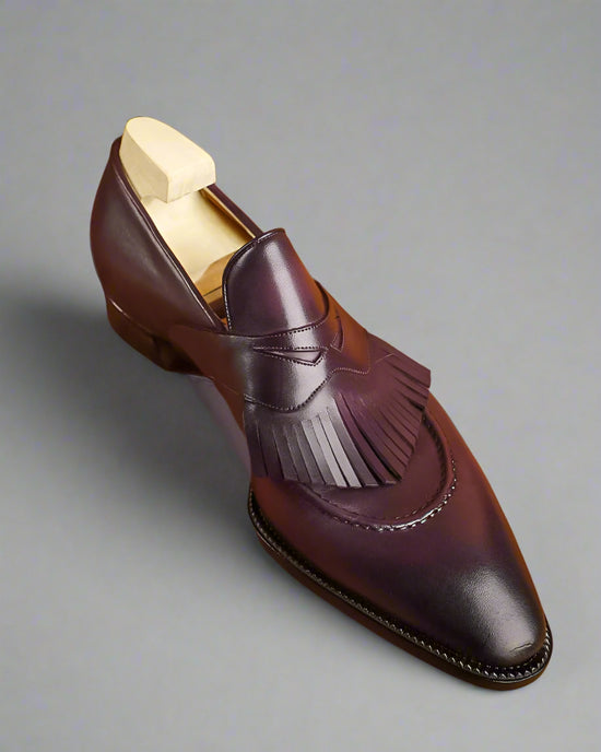 Sardoal Emerald Purple Leather Slip On Loafers - Loafers Shoes