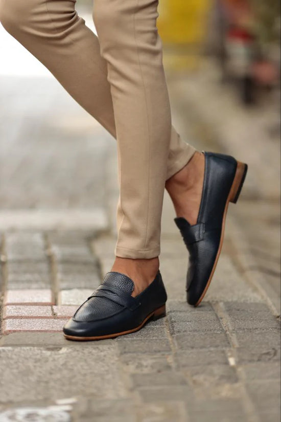 Sole Blue Leather Penny Loafer - Loafers Shoes