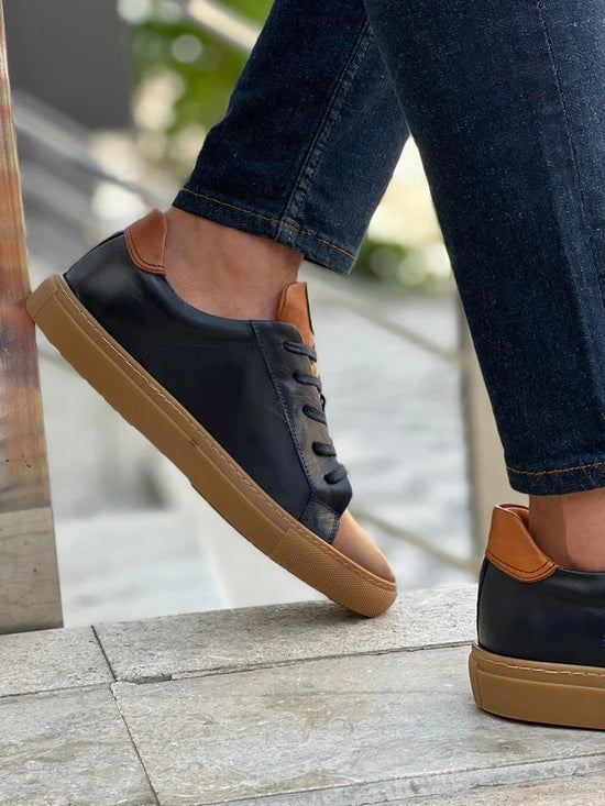 Special Designed Dark Blue And Brown Leather Sneakers - Sneaker Shoes