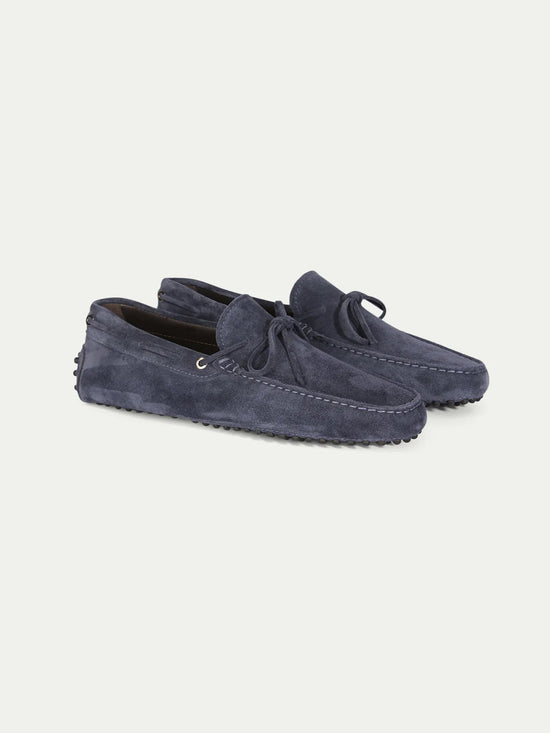Steel Blue Italian Suede Ophelia Driving Loafers - Loafers Shoes