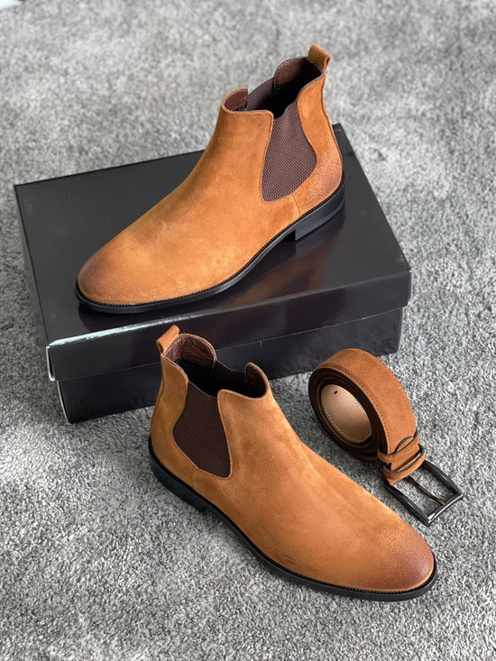 Suede Tan Leather Chelsea Boots