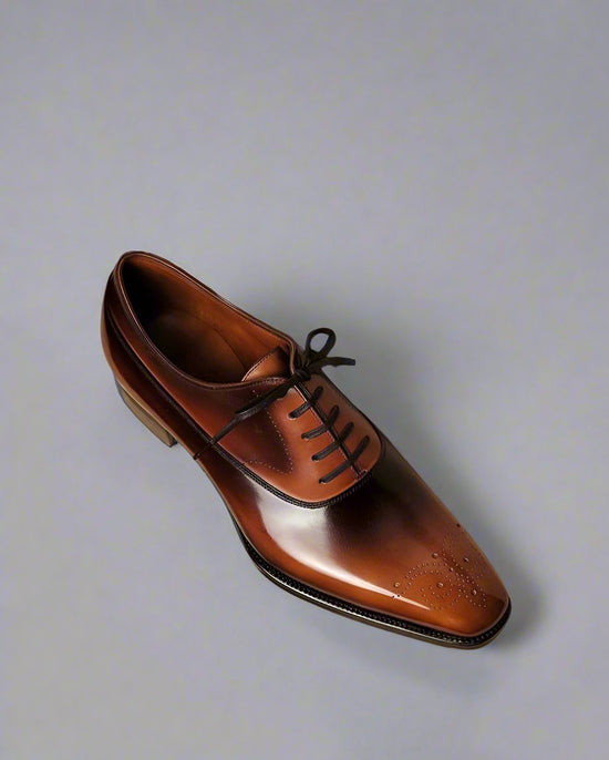 TAN LEATHER MODENA BROGUE WHOLECUT OXFORD SHOE - FORMAL SHOES