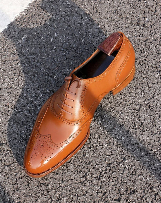 TAN LEATHER MODENA BROGUE WINGTIP OXFORD SHOE-FORMAL SHOES