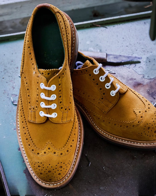 Tan Italian Suede Leather Brogue Wingtip Goodyear Welted Oxfords - Formal Shoes