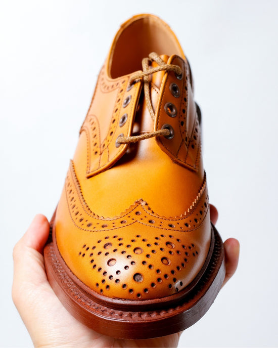 Tan Leather Brogue Wingtip Round Toe Goodyear Welted Oxfords - Formal Shoes