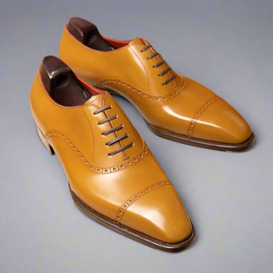 Tan Leather Isolde Brogue Toe Cap Oxfords - Formal Shoes
