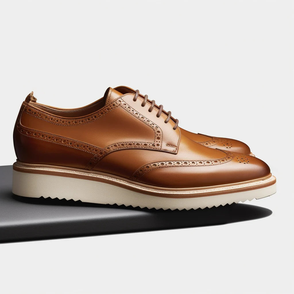 Tan Leather Ophira Lace Up Brogue Derby Shoes with White Sole Formal