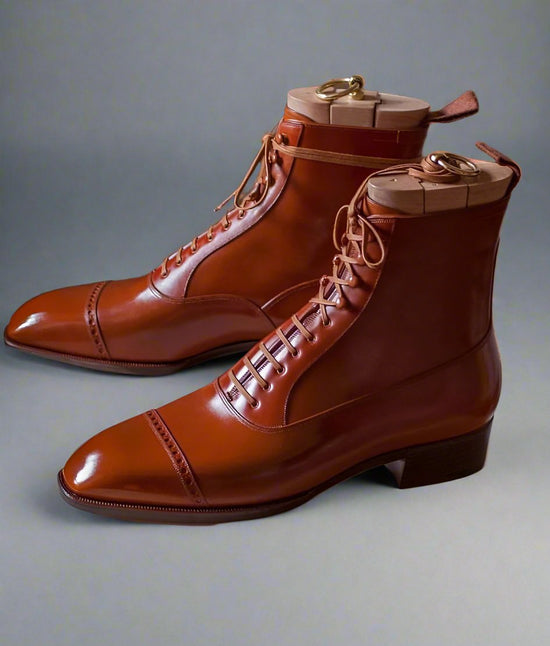 Tan Leather Orvieto Lace Up Toe Cap Brogue Oxford Boots - Boots