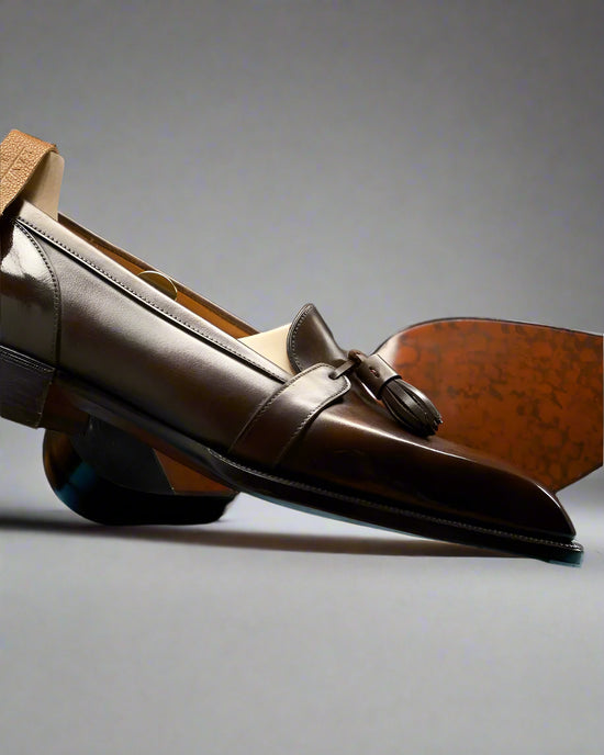 Brown Leather Slip On Tassel Loafers - Loafers