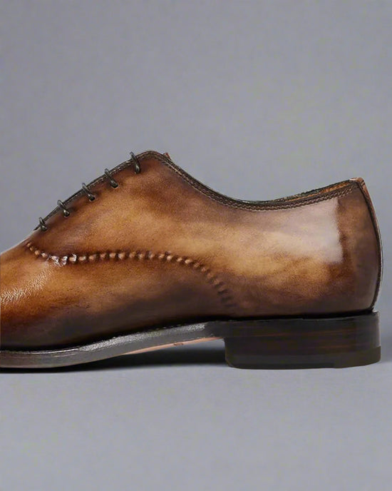 Tan Leather Round Toe Modena Whole Cut Formals - Formal Shoes