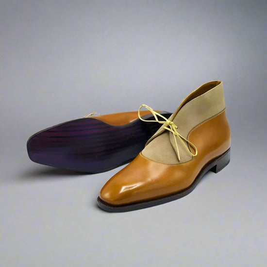 Tan Leather and Suede Vermient Lace Up Boots - Boots