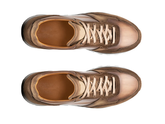 Tan Suede and Brown Leather Nausori Lace Up Running Sneaker Shoes - Sneaker Shoes