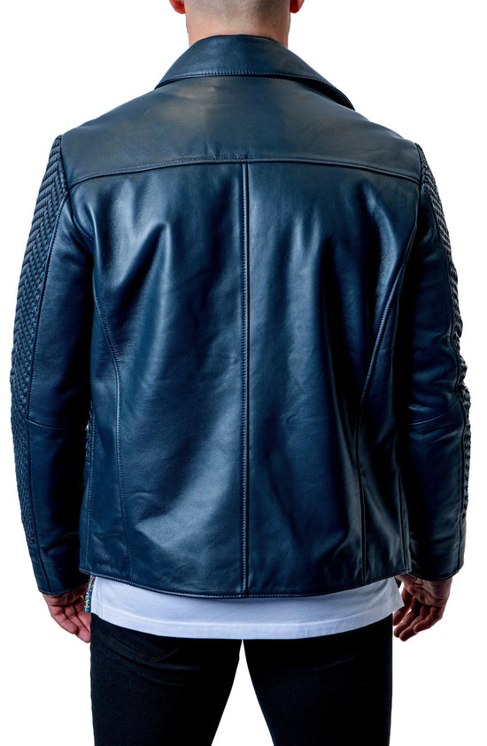 Tresser Blue Leather Jacket Mens - Leather Jackets