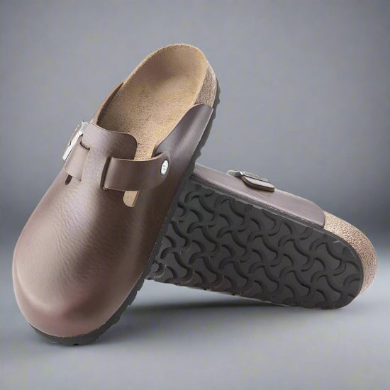 Vintage Brown Leather Pedestal Platforms Clogs - Clogs