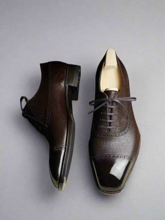 Walnut Brown Leather Althea Brogue Toe Cap Oxfords - Formal Shoes