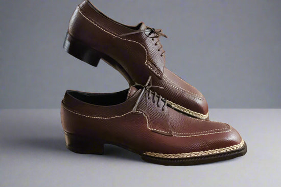 Walnut Brown Leather Stitched Derby Oxfords - Formal Shoes