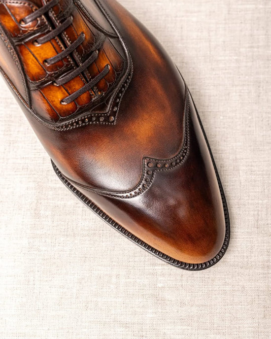 Burnish Dark Brown Leather Wingtip Oxfords Lace Up Formals - Formal Shoes