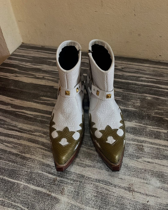 White Leather Barstow Slip On Zipper Western Cowboy Boots - Cowboy Boots