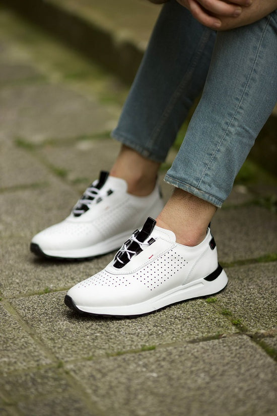 White Leather Lace Up Running Sneaker Shoes - Sneaker Shoes