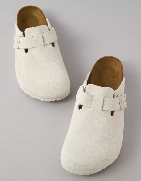 White Suede Pedestal Platforms Clogs - Clogs
