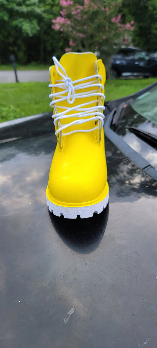 Yellow Leather Ariete Ankle Rugged Lace Up Combat Hiking Boots with Chunky Track Sole - Boots