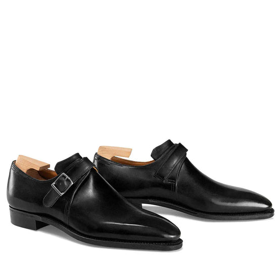 Black Arca Leather Single Buckle Monk Straps Shoes - Formals Shoes - Monk Shoes