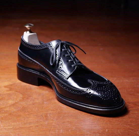BLACK CALF LEATHER ROUND TOE BROGUE WINGTIP OXFORD FORMAL SHOES - FORMAL SHOES
