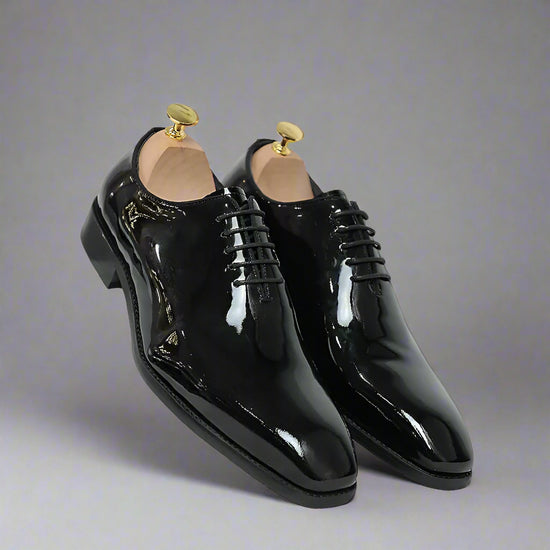 Black Patent Leather Modena Wholecut Oxford Shoes - Formal Shoes