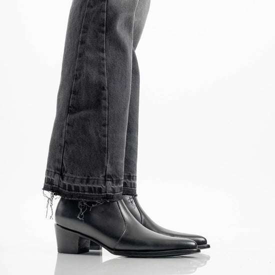 Black Leather Slip On Chelsea With Zipper Pointed Boots - Boots