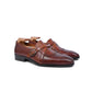 Brown Leather Slip On Cross Component Loafers - Loafers Shoes